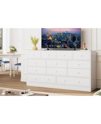  Drawer Dresser for Bedroom, 61 in Long Modern Black Dresser TV Stand with Charging Station, Large Wooden Chest Od Drawers for Nursery, Closet