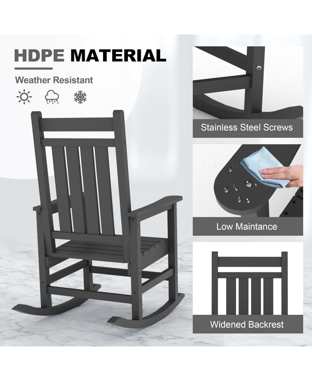 gaomon 1 Piece Outdoor Rocking Chair, All-Weather Patio Rocking Chairs for Porch, Outdoor Patio Rockers with High Back & Wide Seat for Garden
