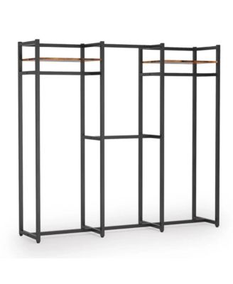 Heavy Duty Garment Rack, Large Metal Clothing Rack, Freestanding Closet Organizer with Shelves and Hanging Rod for Hallway, Bedroom