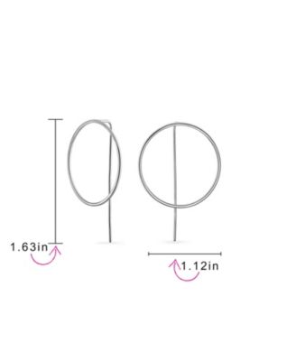 Modern Minimalist Geometric Round Open Circle Hoop Threader Earrings Sterling Silver