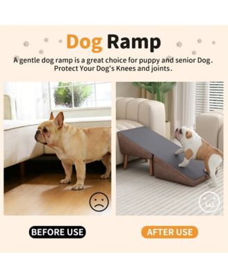 Foldable 2-in-1 Dog Stairs & Ramp, Wooden Pet Steps for Couch and Bed