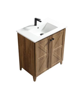 29" Antique Bathroom Vanity with Sink, Quick-Install Folding Storage, Eco MDF Matte 3D Embossed Finish, Large Capacity