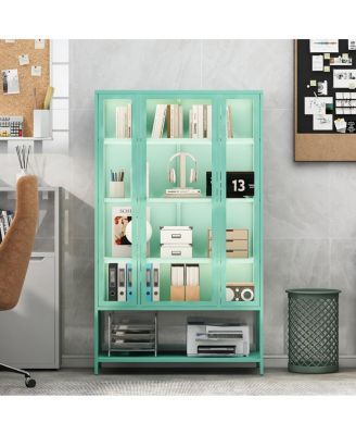 Iron Display Cabinet with Glass Door and LED Lights