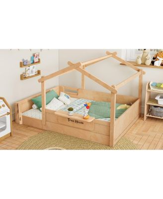 Full Size Floor Bed with Guardrails, Roof, Tray & Signboard