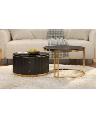 Modern 2 Pieces Round Nesting Coffee Table with Drawers