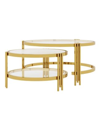Modern 2-Piece Gold Textured Glass Coffee Table Set