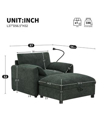 37" Sofa with Storage Ottoman, Phone Holder, Charger, Pockets, Chenille Armchair