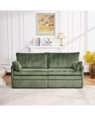 73" Convertible Sofa Bed with Side Pocket & USB Ports, Modern Corduroy Couch