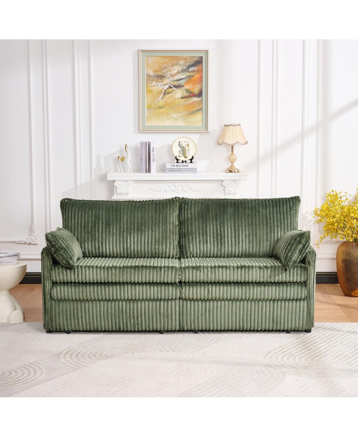 Streamdale Furniture 73" Convertible Sofa Bed with Side Pocket & Usb Ports, Modern Corduroy Couch