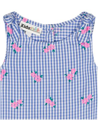 Girls' 2T-6X Floral Plaid Ruffle-Trim Top and Pants, 2-Piece Set