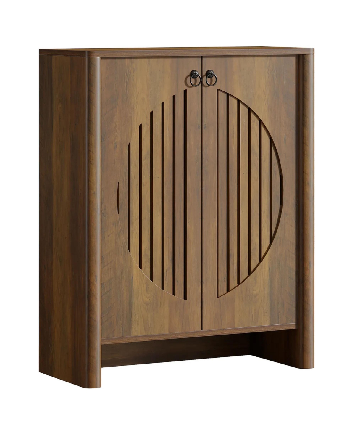 Rainsken Shoe Cabinet with Doors, 5-Tier Shoe Storage Rack with Black Handle, Circular Louvered Door Design, Shoe Organizer for Entryway, Living Room