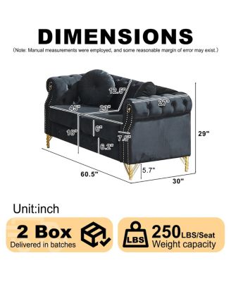  Velvet Chesterfield Sofa with Studs & Tufted Accents, Metal Legs