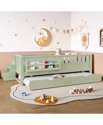 Twin Bookshelf Bed with Staircase, Trundle