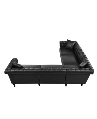 Reversible L-Shaped Chesterfield Sofa with Rolled Arms & Nailhead PU Leather