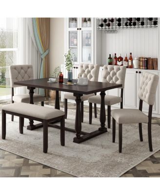6-Piece Dining Set with Special-shaped Legs & Foam Seat Backs