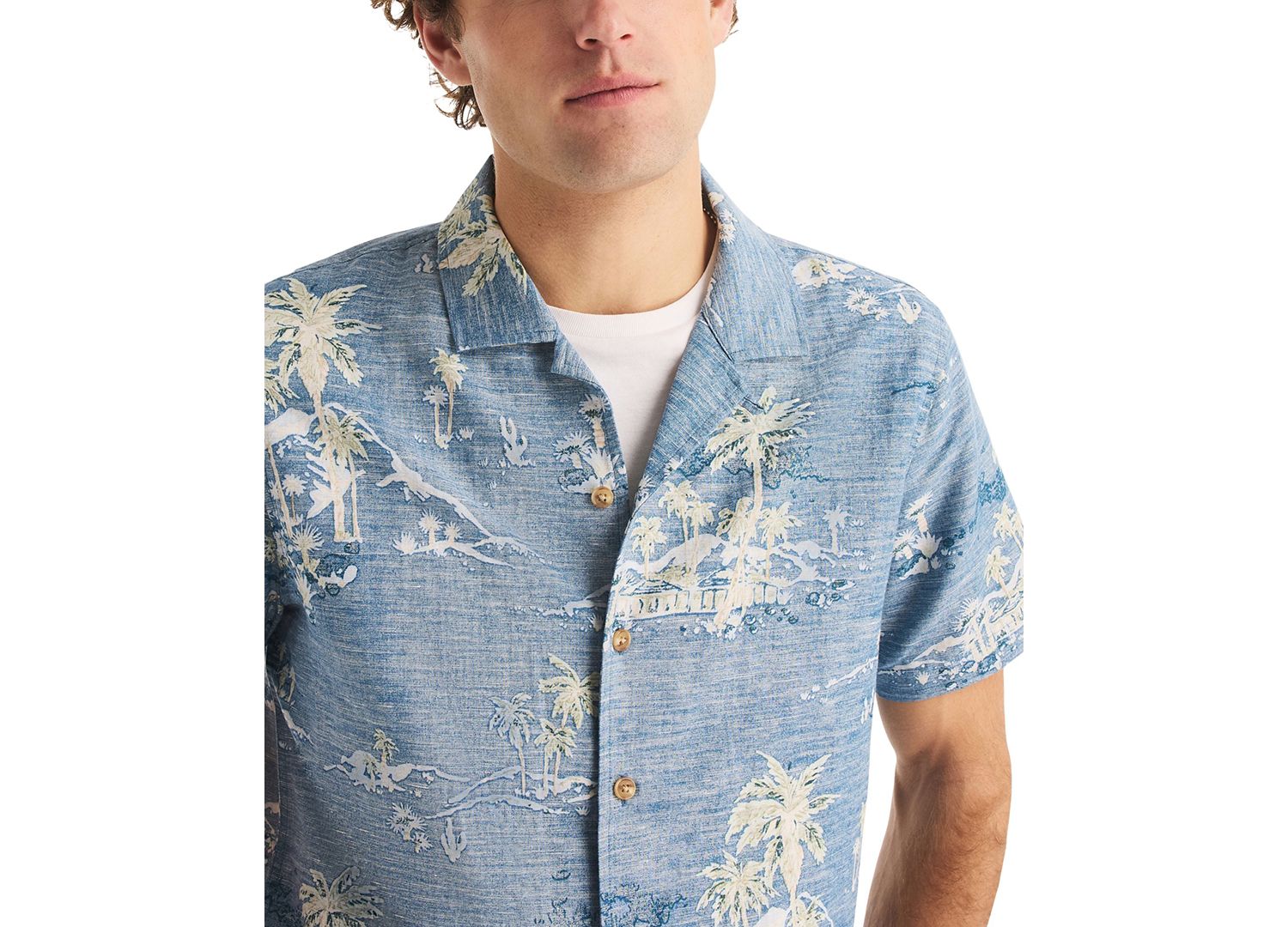 Men's Linen Short-Sleeve Camp-Collar Shirt