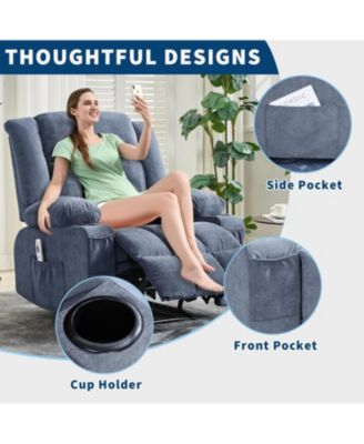 Large Recliner Chair, Manual Reclining Sofa with Massage and Heat, Comfy Sofa Chair with 3 Positions, 2 Side Pockets