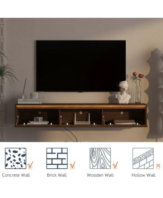 Floating TV Stand with LED Lights & Power Outlet