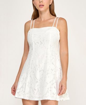 Juniors' Pleated Top Short Lace Dress