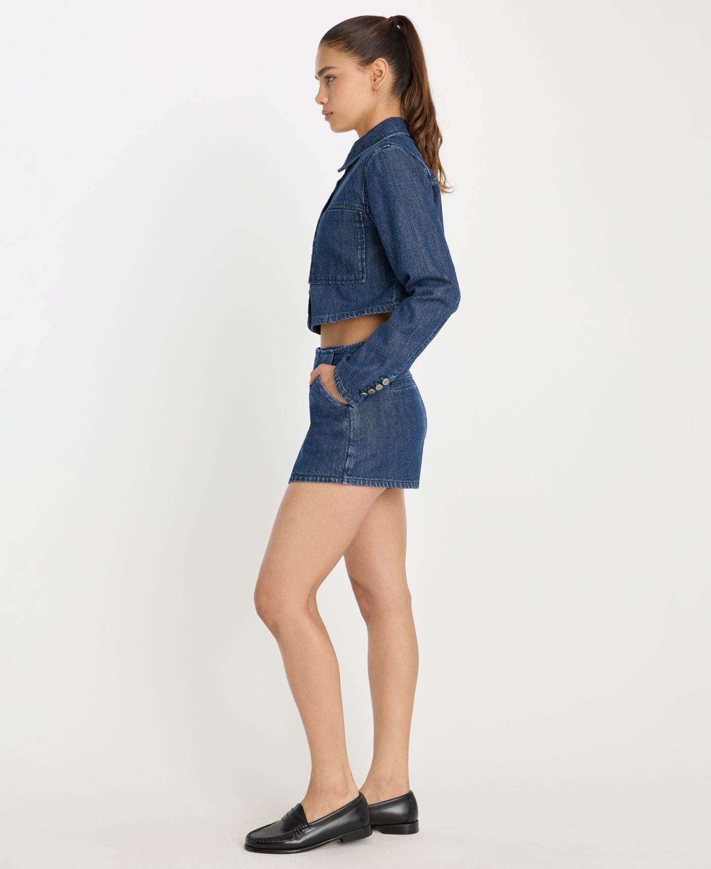 Женская юбка-шорты Good American Denim Mini Skort, цвет: Индиго — фото 3