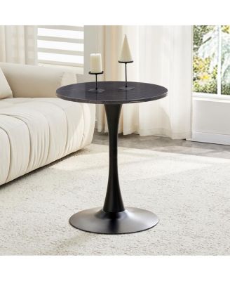 Round Dining Table, 23.6" Tulip Table with Thickened Top & Metal Pedestal, Mid Century Modern Bistro (Faux Marble)