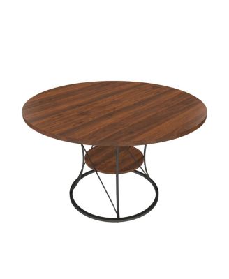 43" Round Expandable Farmhouse Dining Table with Storage Shelf (No Chairs)