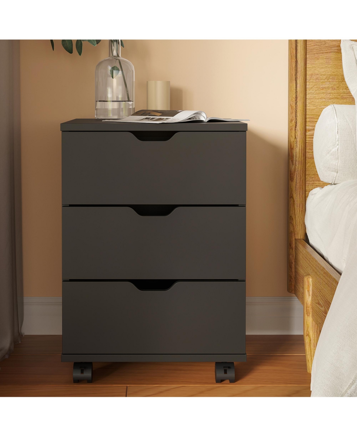Rainsken 3-Drawer Vertical Filing Cabinet, Wood Mobile File Cabinet, Storage Cabinet with Wheels