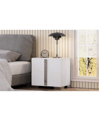 Modern End Table with Drawers & Mirrored Handles