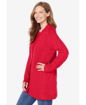 Plus Size Within Cotton Cable Knit Cardigan Sweater