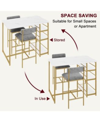 Dining Table Set for 2 Kitchen Table and Upholstered Chairs for 2 3 Piece Counter Height Bar Kitchen Table Set with 3 Storage Shelves