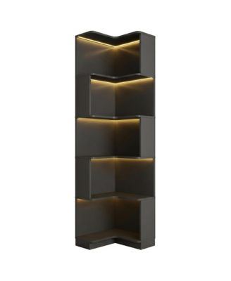 5 Tier Corner Bookshelf - L Shaped Open Display Shelf, Freestanding Storage Bookcase with LED Lights for Living Room, Bedroom