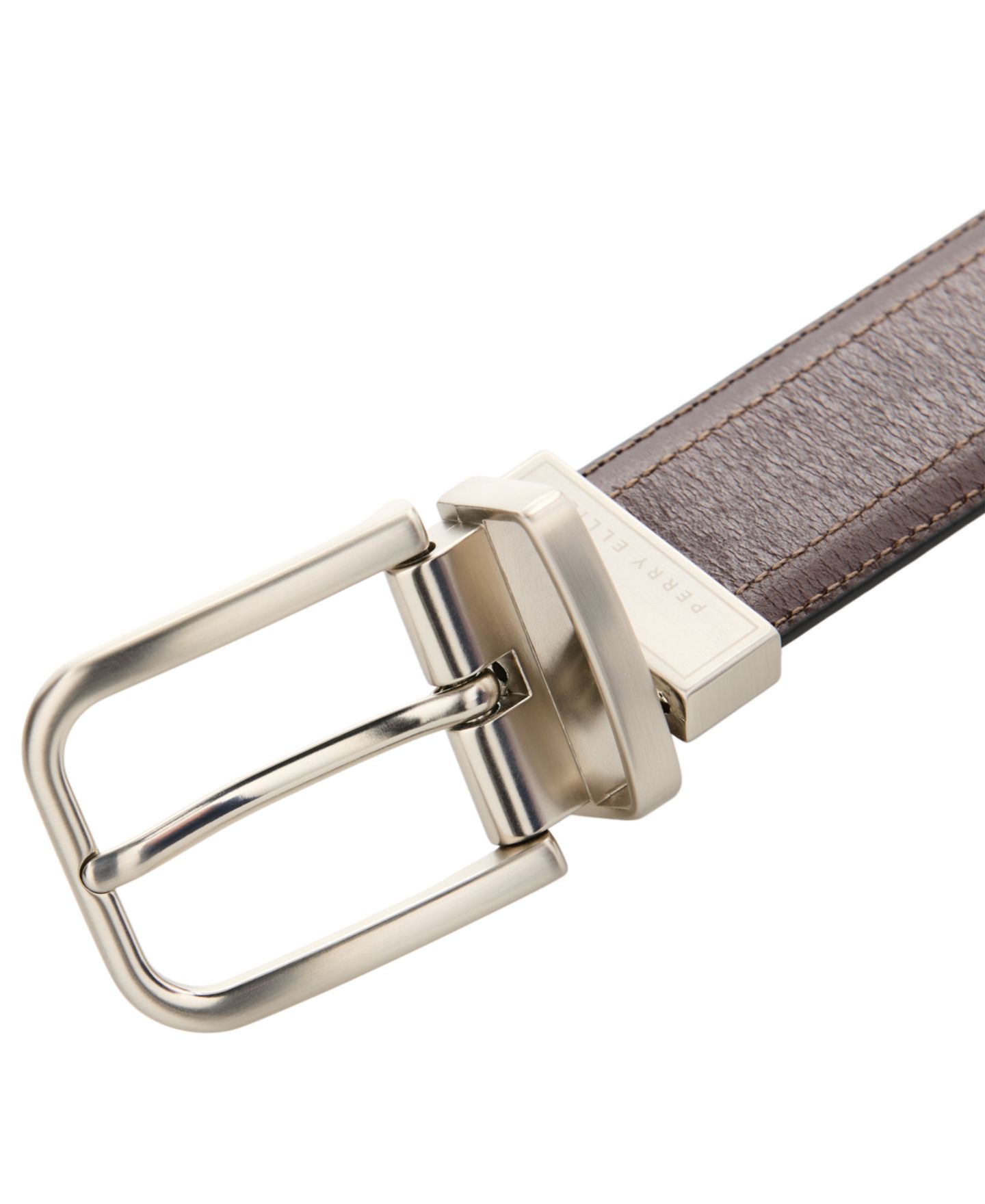 Мужской ремень Perry Ellis Portfolio Classic Stitch Leather Dress Belt, цвет: Коричневый — фото 2