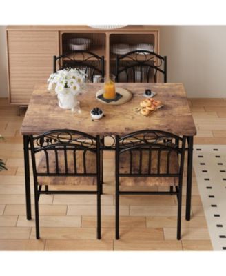 Dining Table Set of 4 Retro Industrial Dining Table and Chairs Wood Table Chairs Set for Small Space Breakfast Nook 1 Table + 4 Chairs