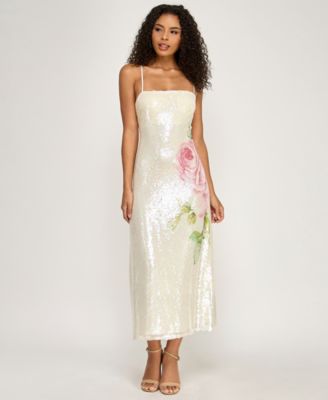 Juniors' Square Neck Strappy Midi Dress