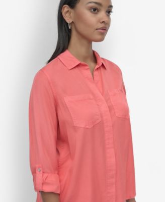 Women's Roll-Tab-Sleeve Button-Front Shirt
