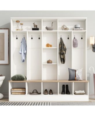  Wide Hall Tree with Storage Bench, Shoe Cabinet & Coat Rack