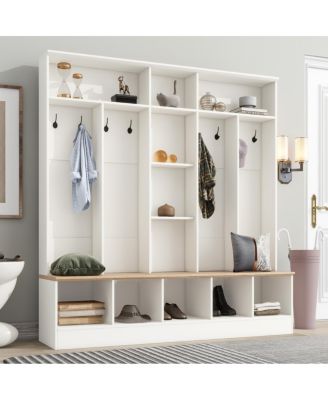  Wide Hall Tree with Storage Bench, Shoe Cabinet & Coat Rack
