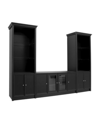 128.2" W Entertainment Center with Bookshelves & Glass Cabinets