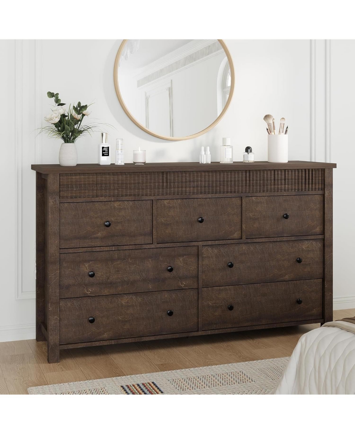 gaomon 7 Drawer Dresser for Bedroom, Wooden Chest of Drawers, Fluted Tv Stand, Storage Organizer for Living Room, Hallway and Entryway