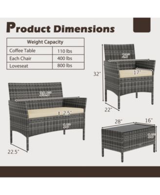 Set Of 4 Patio Furniture Set w/Washable Cushions & Tempered Glass Coffee Table