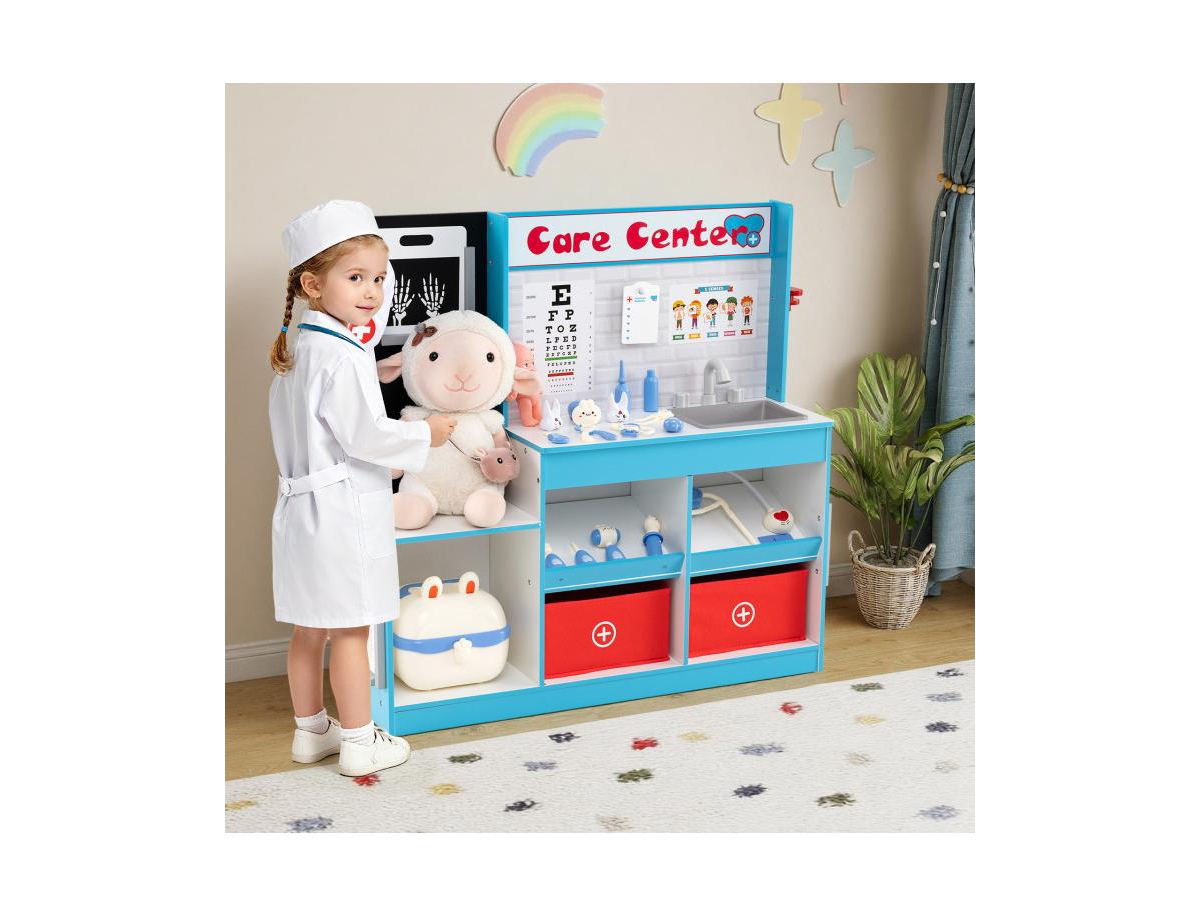 Slickblue Kids Wooden Medical Center Doctor Playset with Exam Area