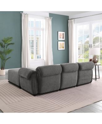 Fashionable grey chenille modular sofa with iron frame, 93" L