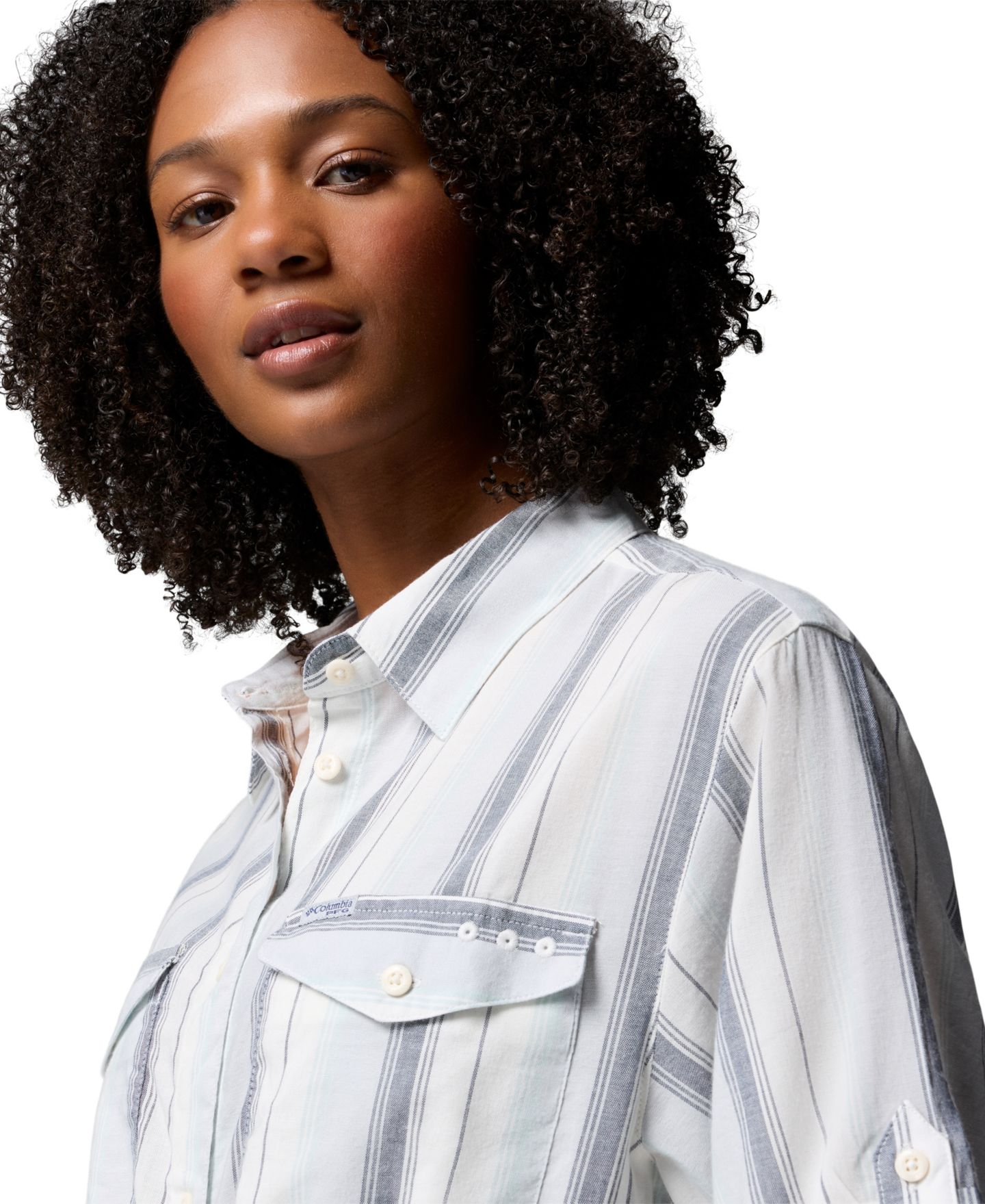 Женское платье Columbia Striped Short-Sleeve Shirt Dress, цвет: Серый / В полоску — фото 5