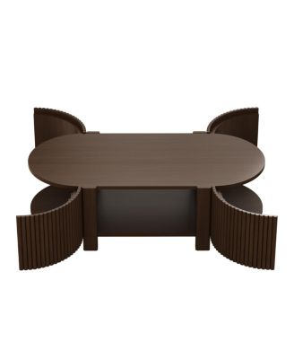  Oval Fluted Coffee Table with Storage, Rubber Solid Wood, Walnut, 47