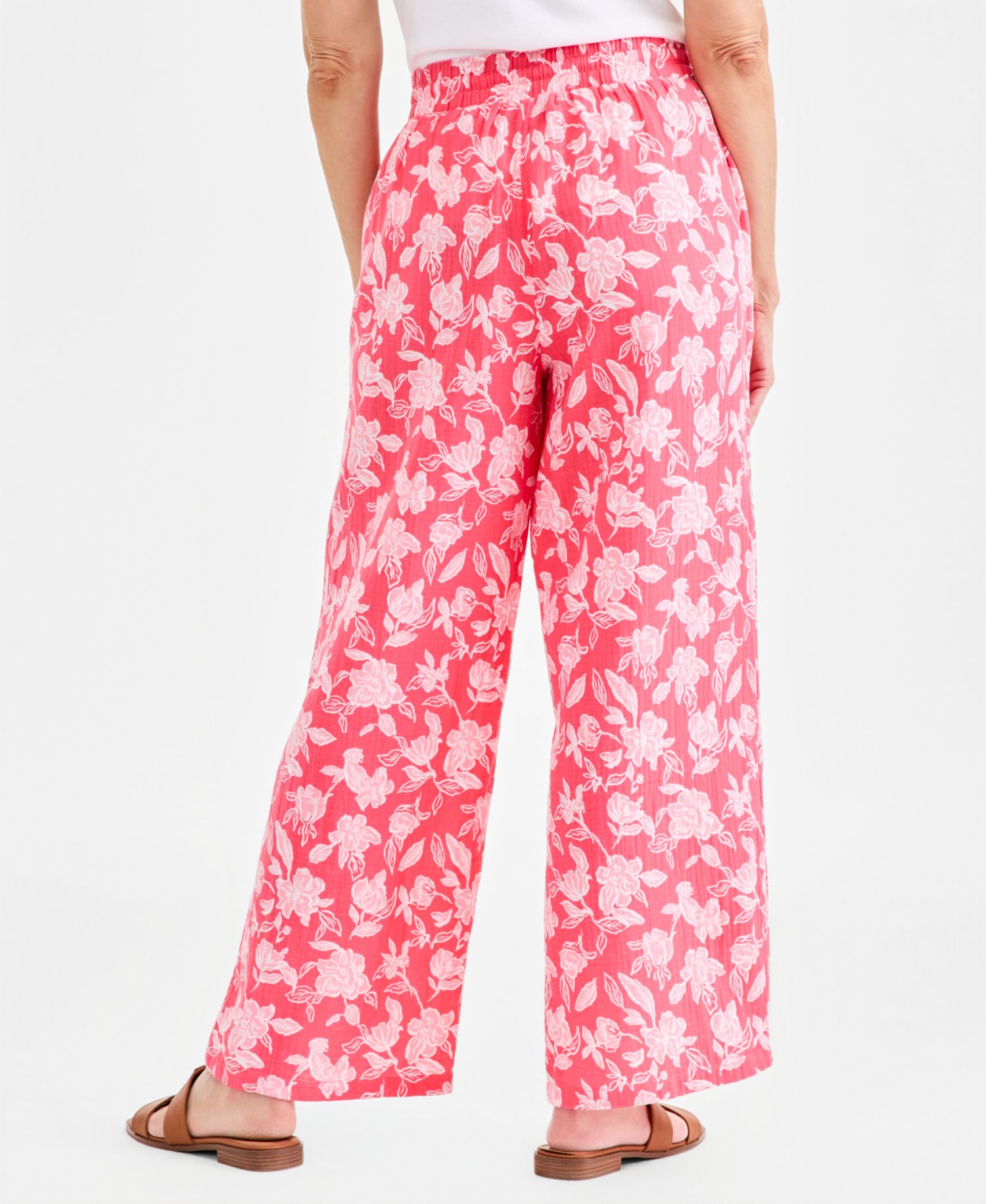 Women's Cotton Gauze Straight-Leg Pull-On Pants