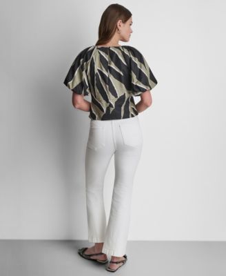 Women's Printed Scoop-Neck Short-Puff-Sleeve Top