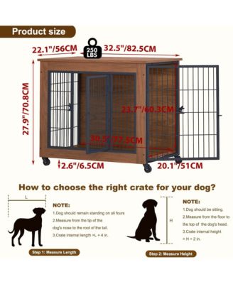 32.5" Dog Crate Furniture End Table with Wheels, 2-Door Heavy Duty Kennel for Small Dogs