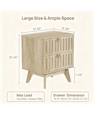 Modern Fluted Nightstand with 2 Drawers - Stylish Storage for Bedrooms