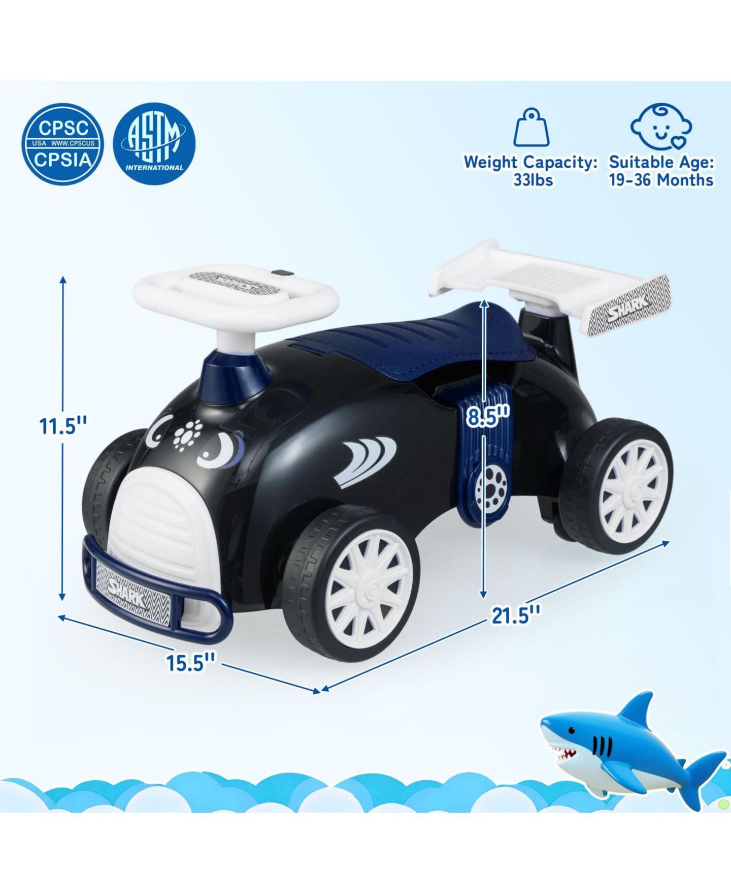 Детская игрушка Mecale Kids Ride-On Car with Musical Steering Wheel and Under-Seat Storage, Ages 1+, цвет: Чёрный — фото 3