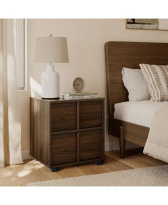 Walnut Nightstand And End Table with Two-Drawer Storage in Durable Manufactured Wood
